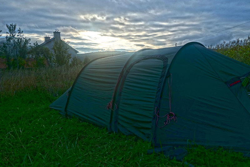 The life adventurers on the road with a tent in Europe