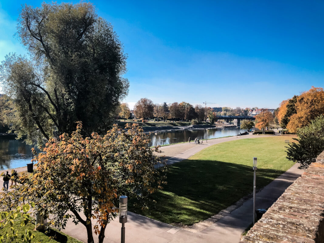 Spaziergang an der Donau in Ulm im Herbst